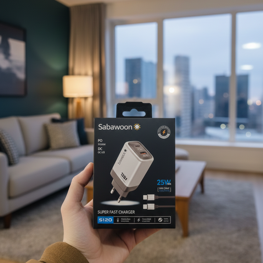 Sabawoon S120 25W Fast Charger 🔌 | All Mobile Options | Type‑C to Type‑C Cable