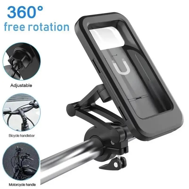 Bike Handlebar Waterproof Case Phone Holder – Full Touch Screen, Secure Mount for Cycling & Travel