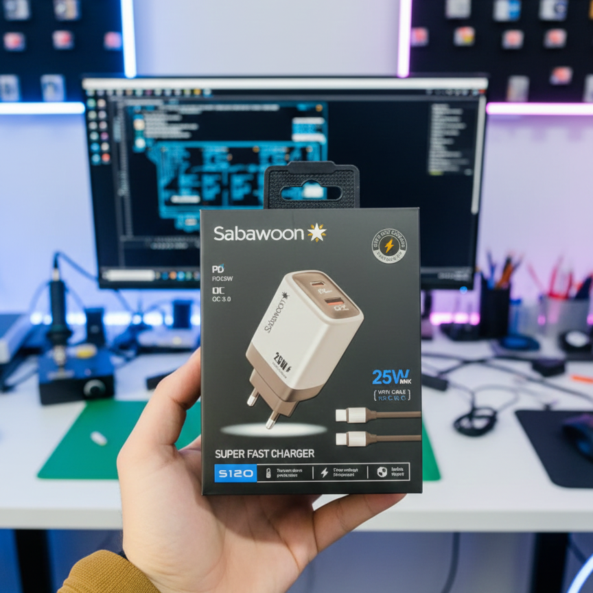 Sabawoon S120 25W Fast Charger 🔌 | All Mobile Options | Type‑C to Type‑C Cable