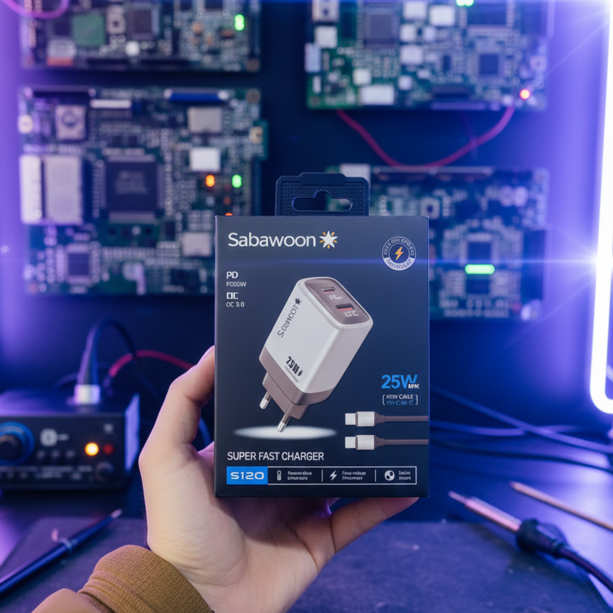 Sabawoon S120 25W Fast Charger 🔌 | All Mobile Options | Type‑C to Type‑C Cable