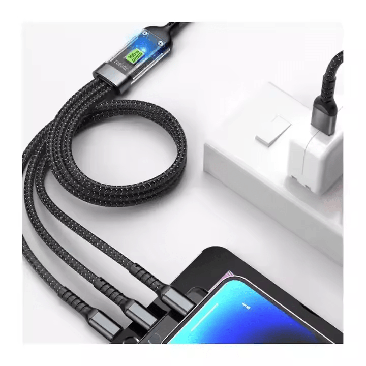 Nylon Braided 3 - in - 1 USB Cable – 100W Fast Charging & Night Luminous (1.2m) - Excellence United